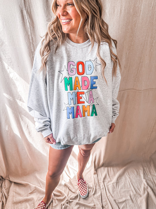 God Made Me a Mama Sweatshirt – Ash Gildan Crewneck