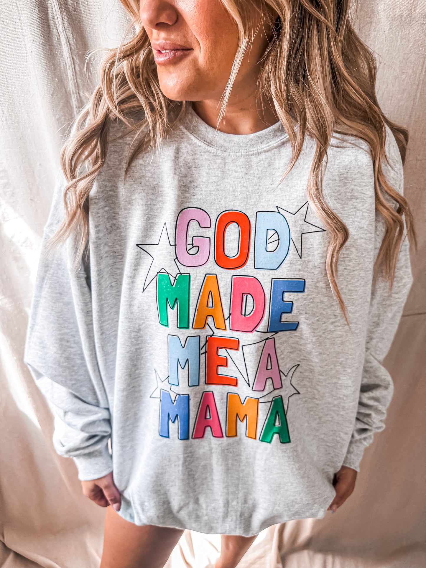 God Made Me a Mama Sweatshirt – Ash Gildan Crewneck