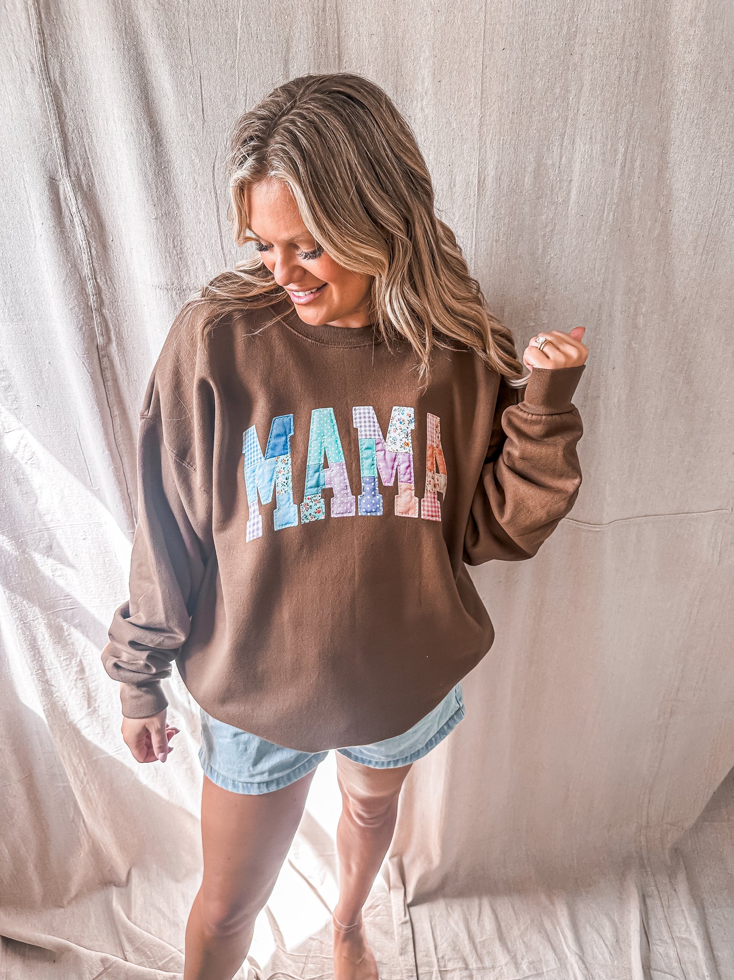 Patchwork Mama Sweatshirt – Brown Hanes Crewneck