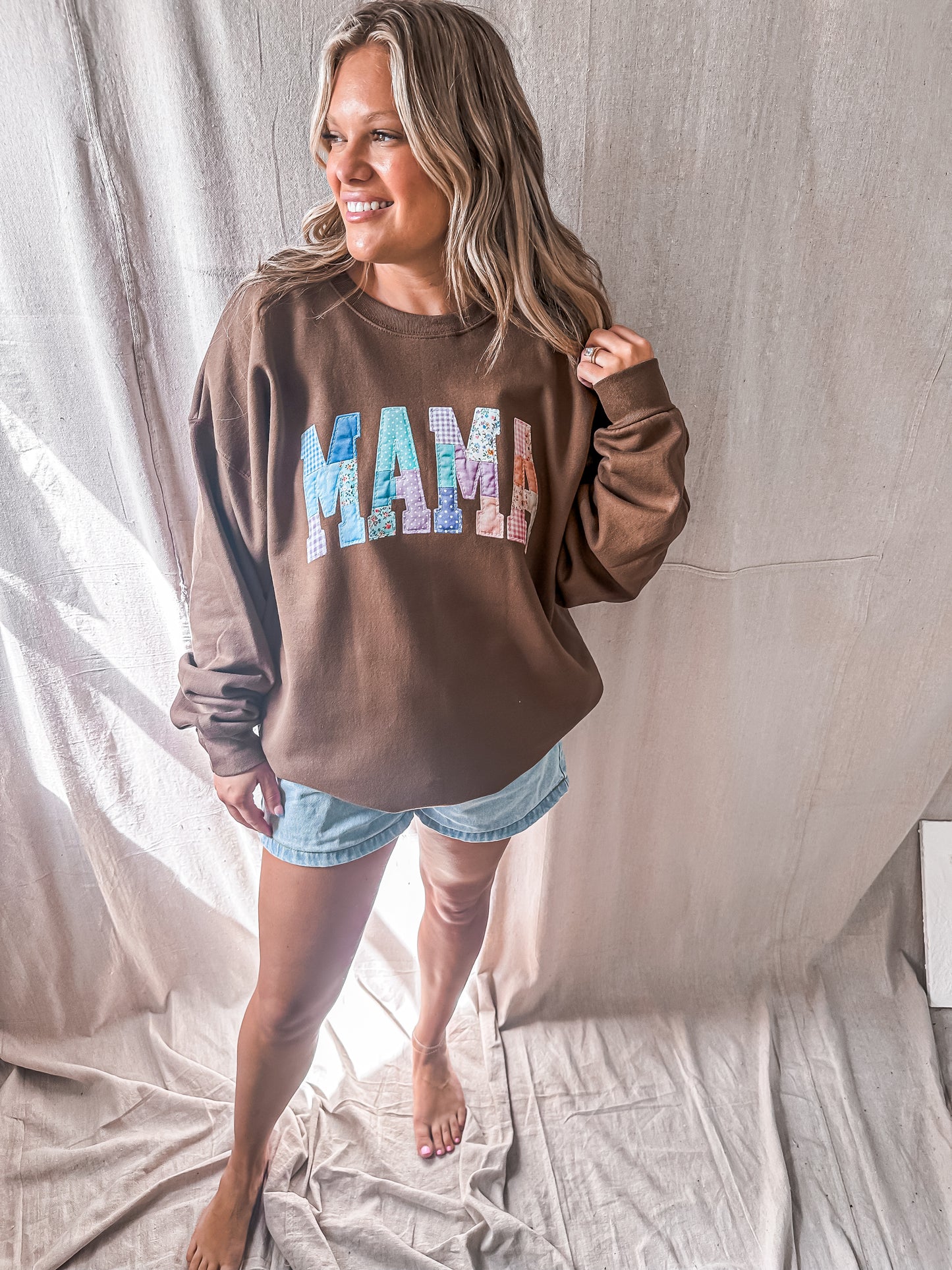 Patchwork Mama Sweatshirt – Brown Hanes Crewneck