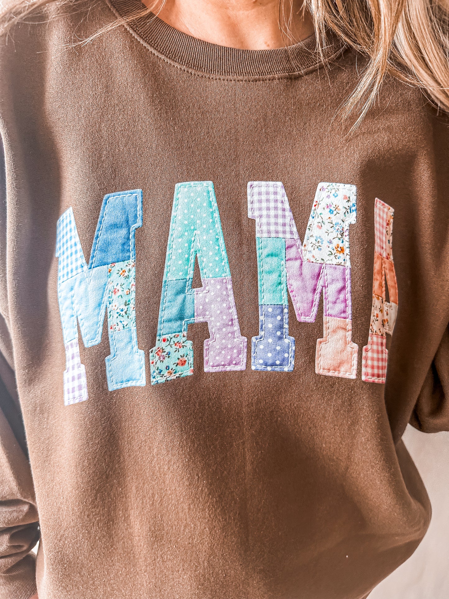 Patchwork Mama Sweatshirt – Brown Hanes Crewneck