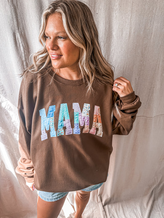 Patchwork Mama Sweatshirt – Brown Hanes Crewneck