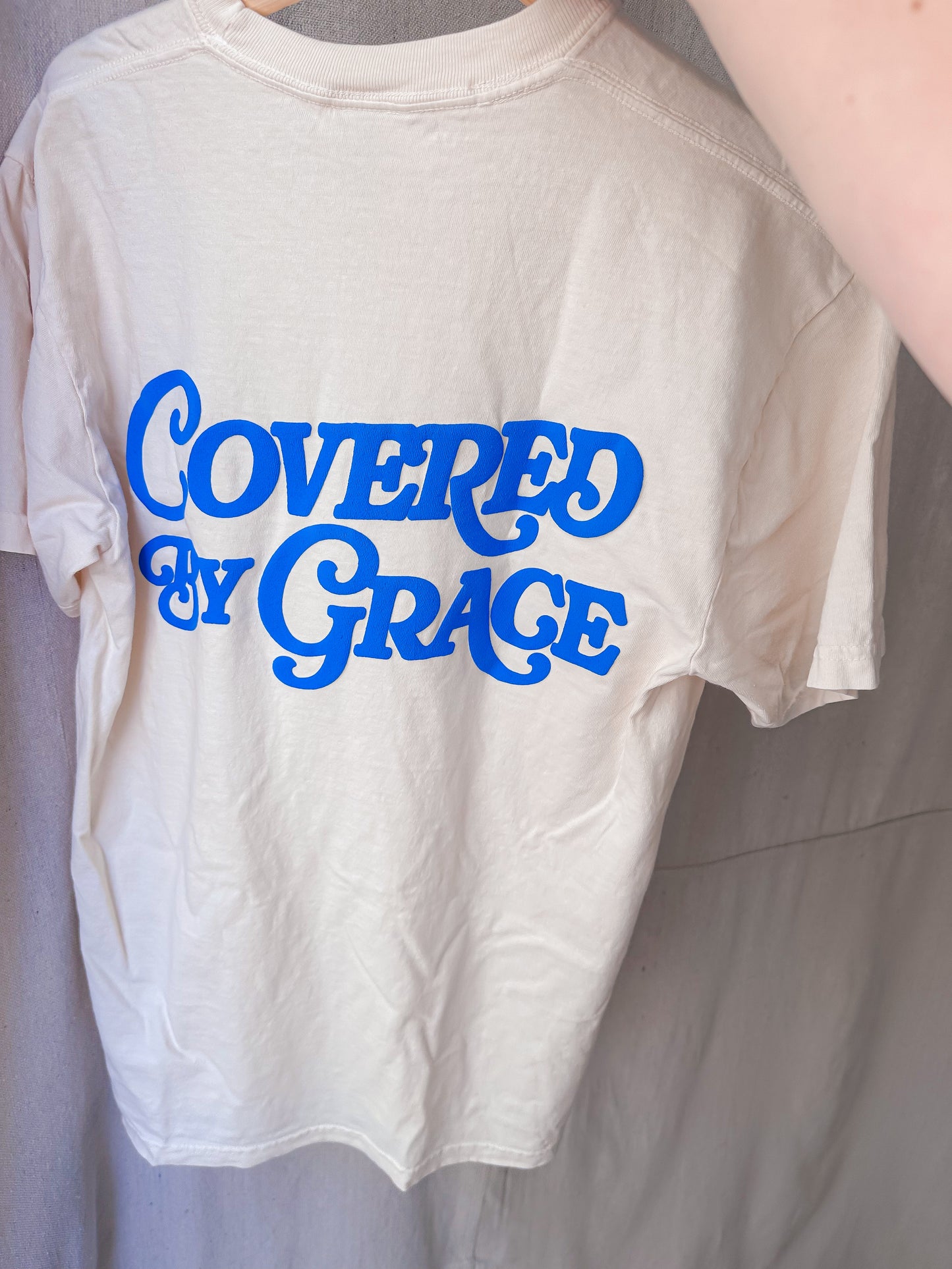 Covered By Grace blue puff- Ivory Tee