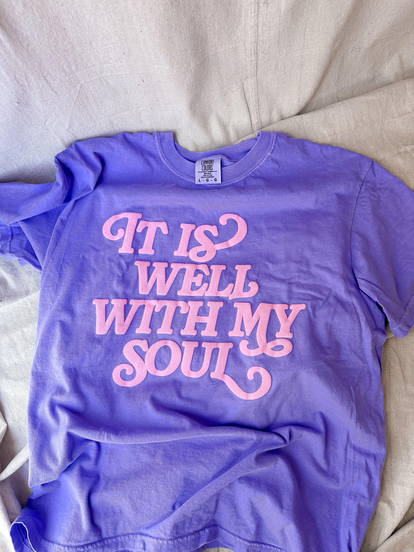It is Well With My Soul Pink Puff- Purple Tee