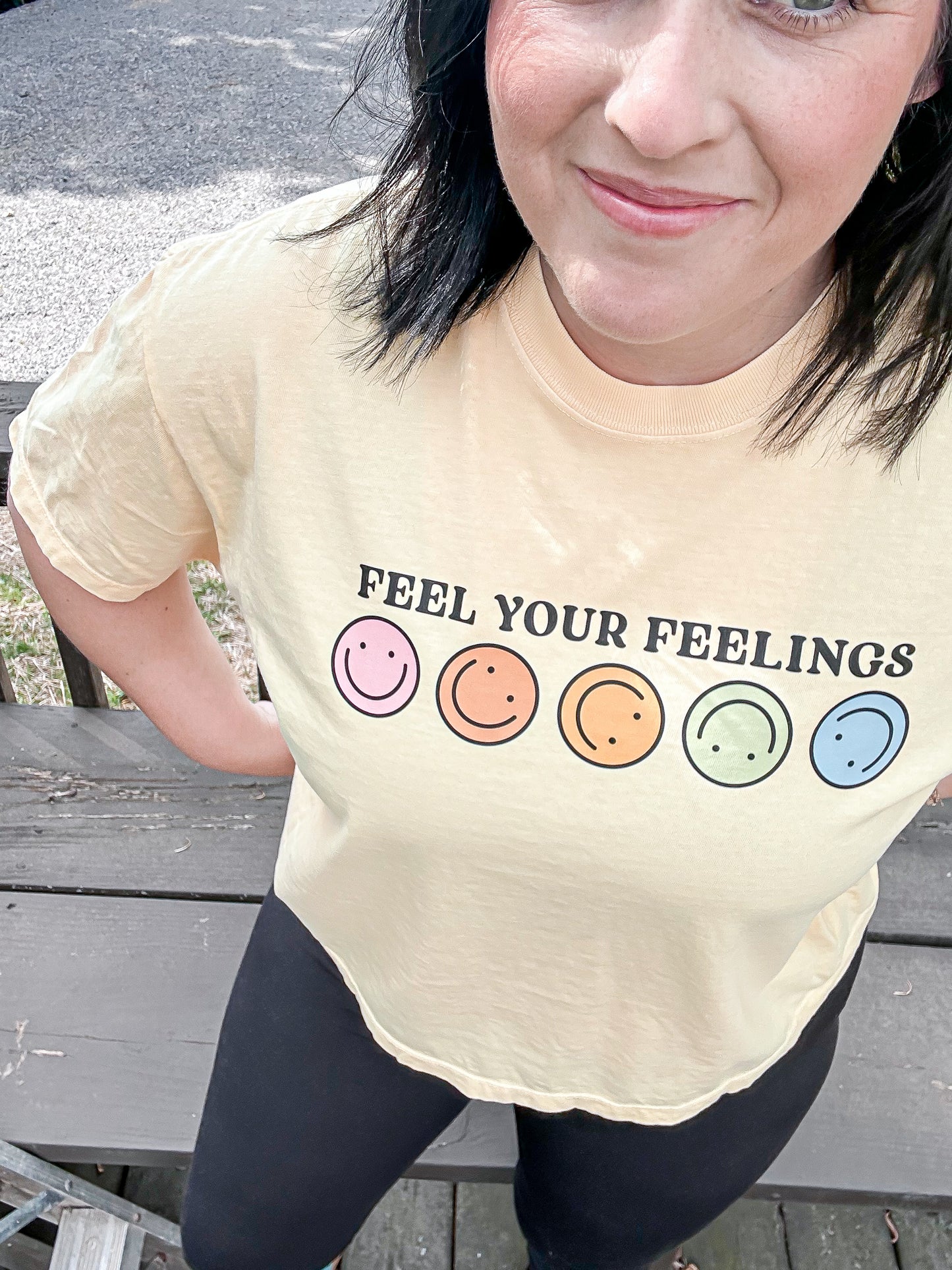 Feel Your Feelings Graphic Tee – Yellow Comfort Colors Crop Shirt