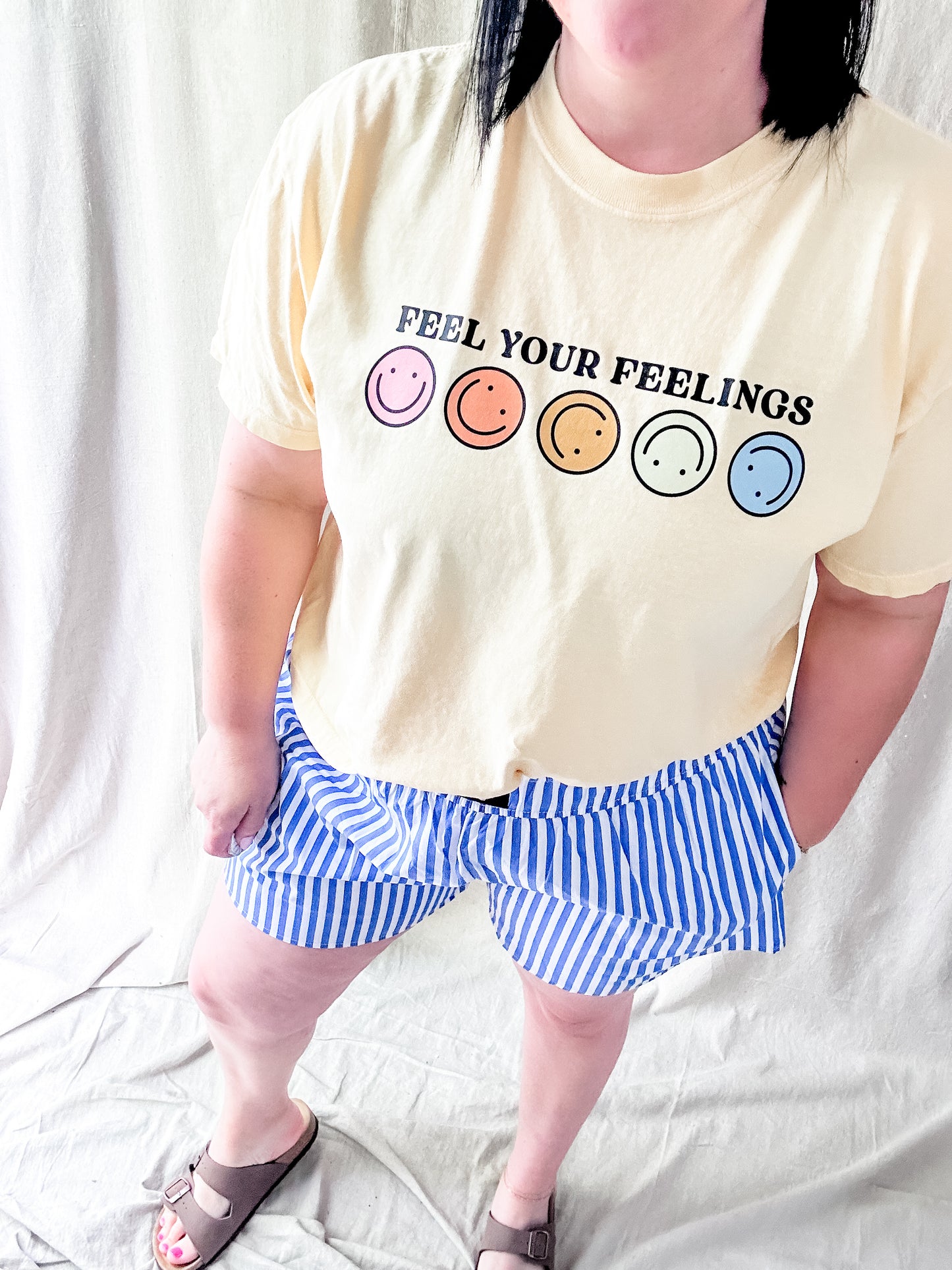Feel Your Feelings Graphic Tee – Yellow Comfort Colors Crop Shirt