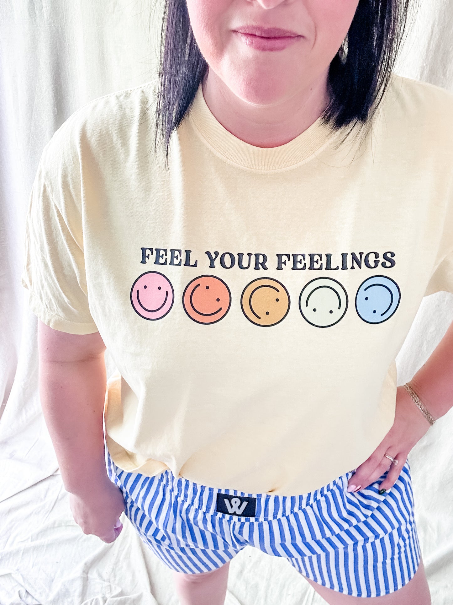 Feel Your Feelings Graphic Tee – Yellow Comfort Colors Crop Shirt