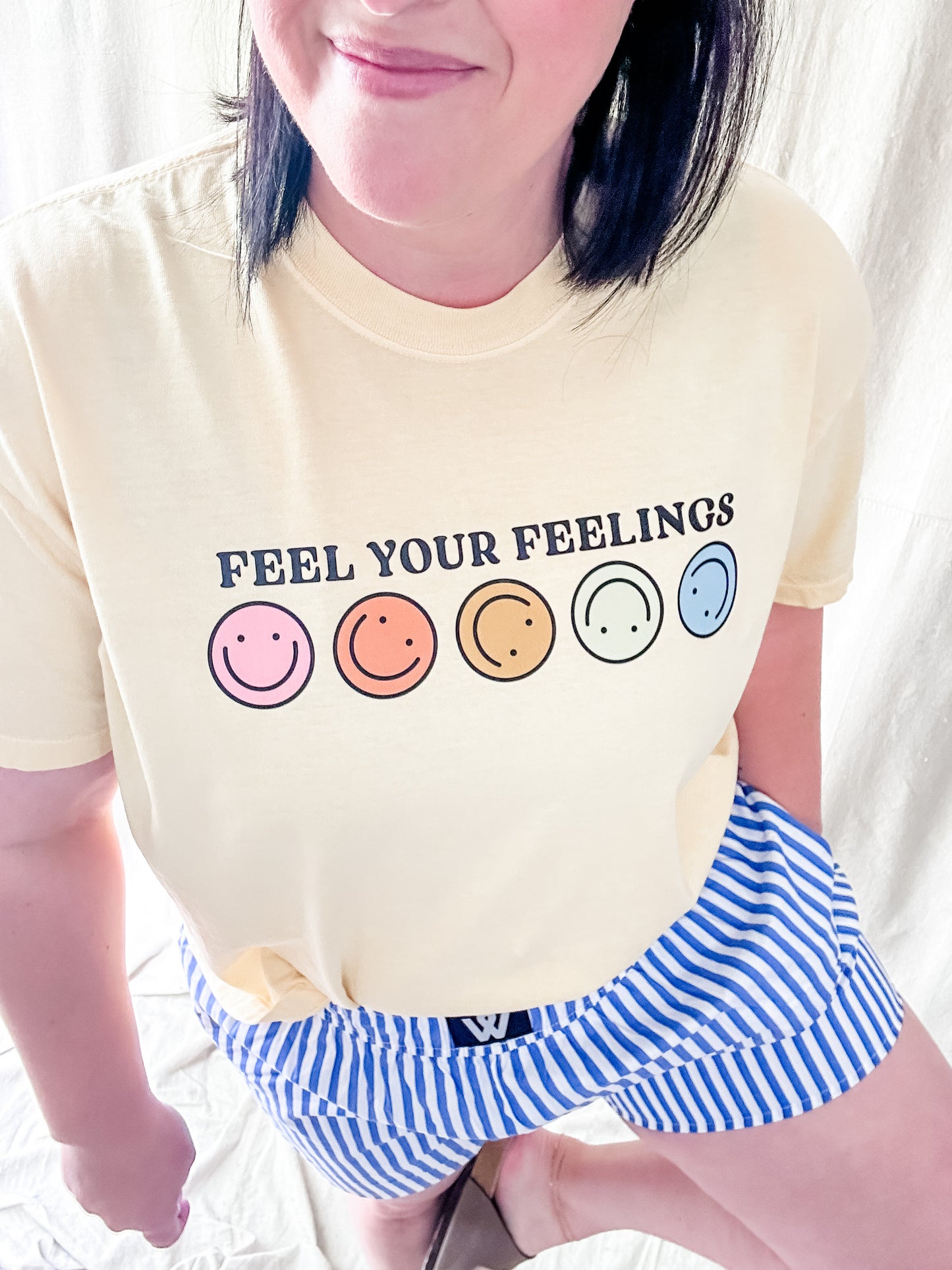 Feel Your Feelings Graphic Tee – Yellow Comfort Colors Crop Shirt