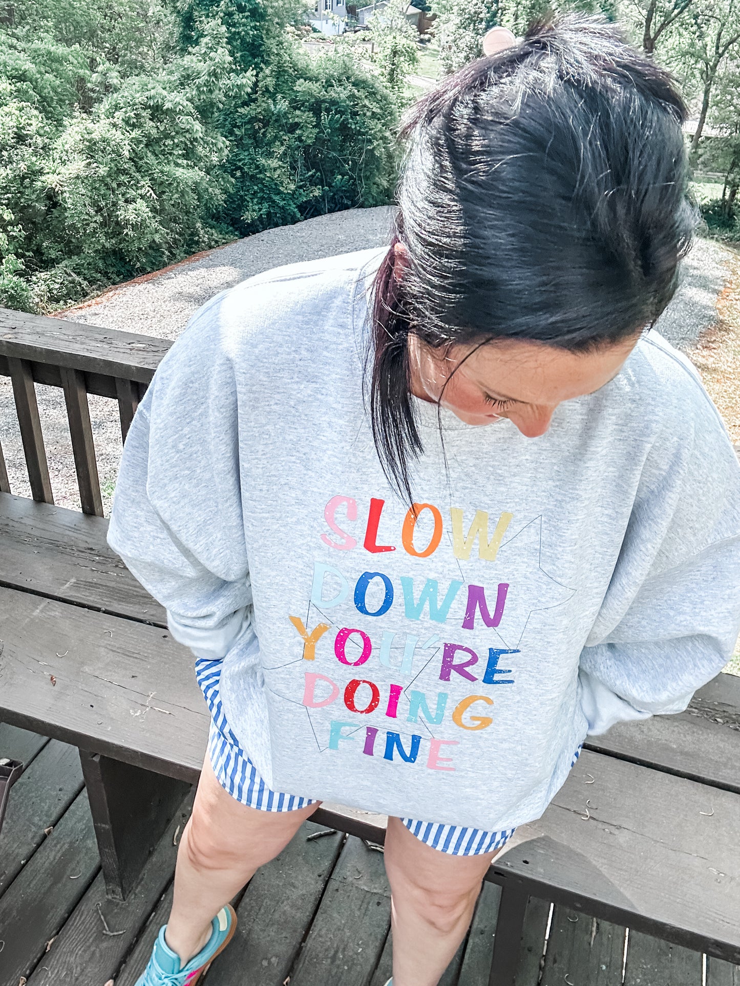 Slow Down You’re Doing Fine Sweatshirt – Ash Gray Graphic Crewneck