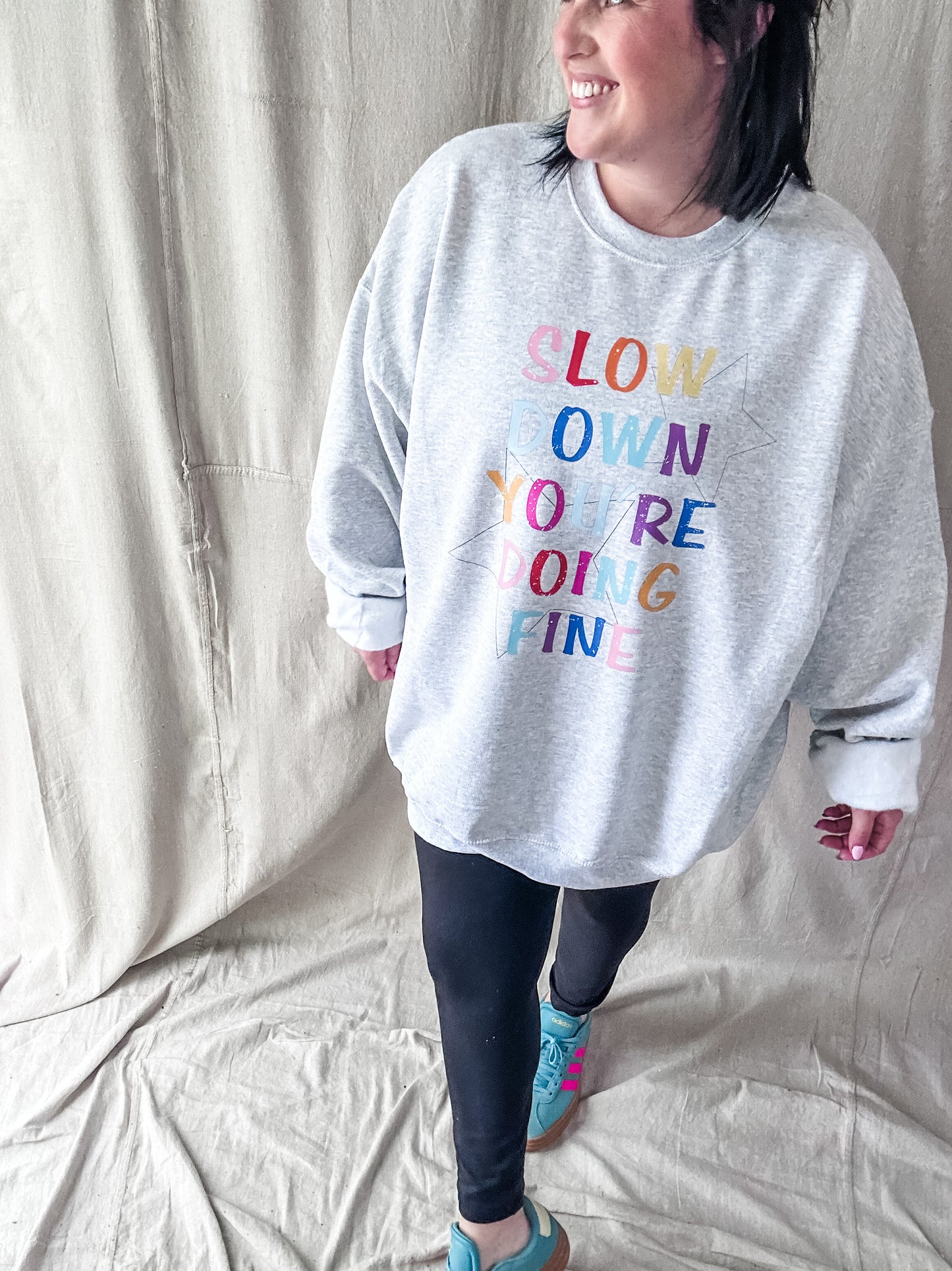 Slow Down You’re Doing Fine Sweatshirt – Ash Gray Graphic Crewneck