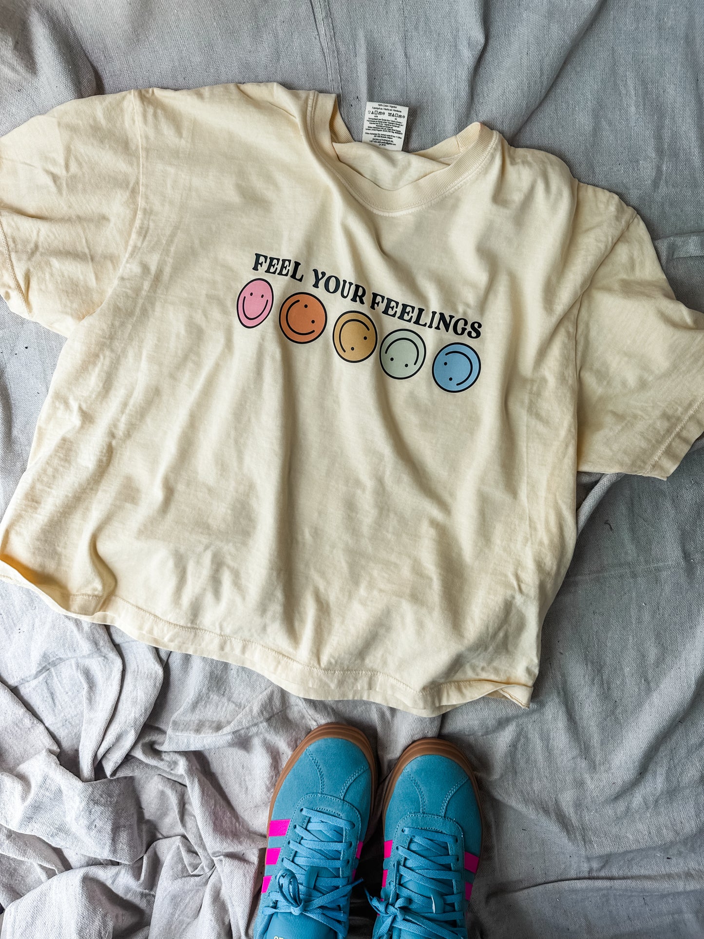 Feel Your Feelings Graphic Tee – Yellow Comfort Colors Crop Shirt