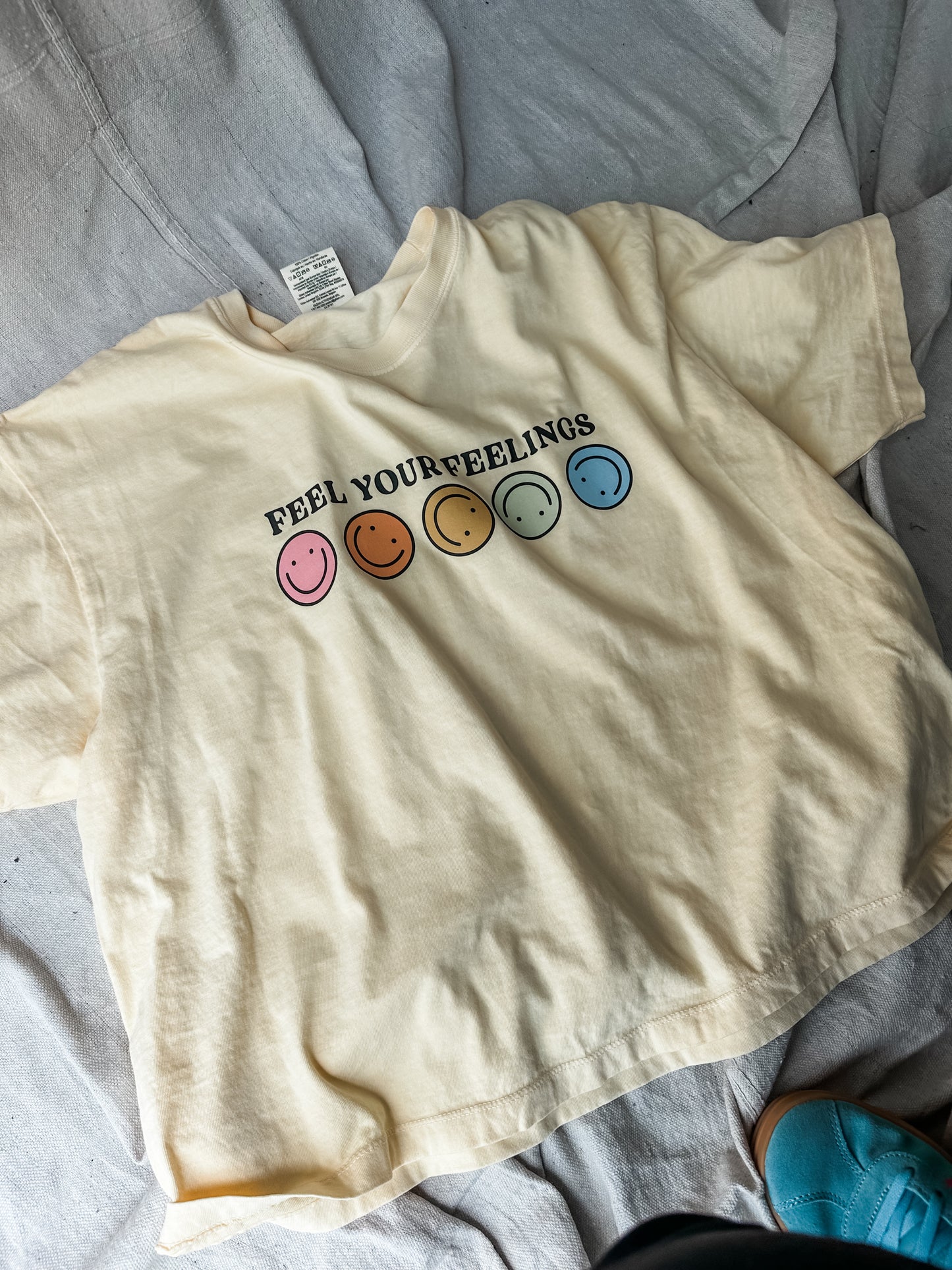 Feel Your Feelings Graphic Tee – Yellow Comfort Colors Crop Shirt