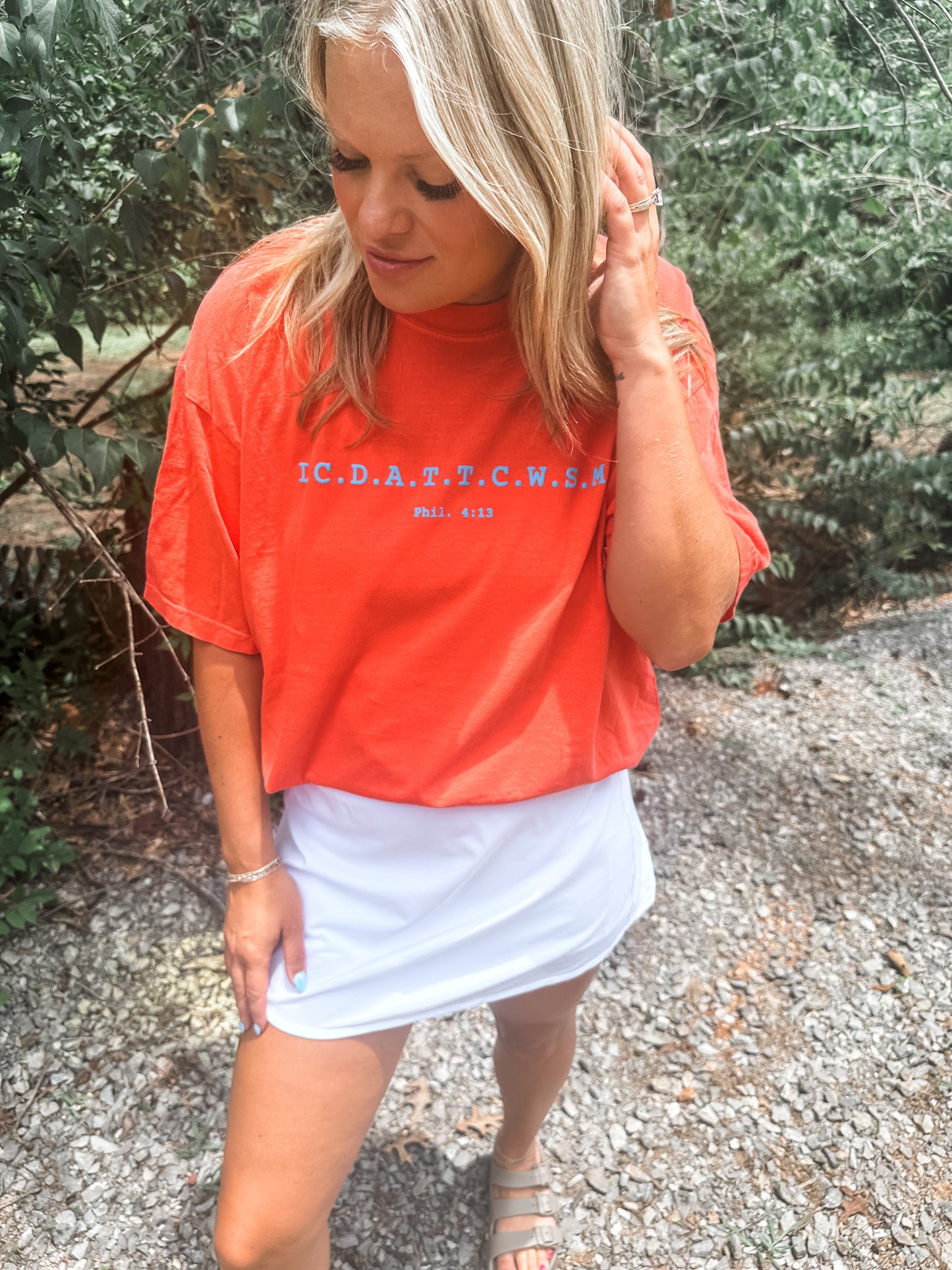 Phil 4:13 Bright Salmon Tee- Bluff Puff