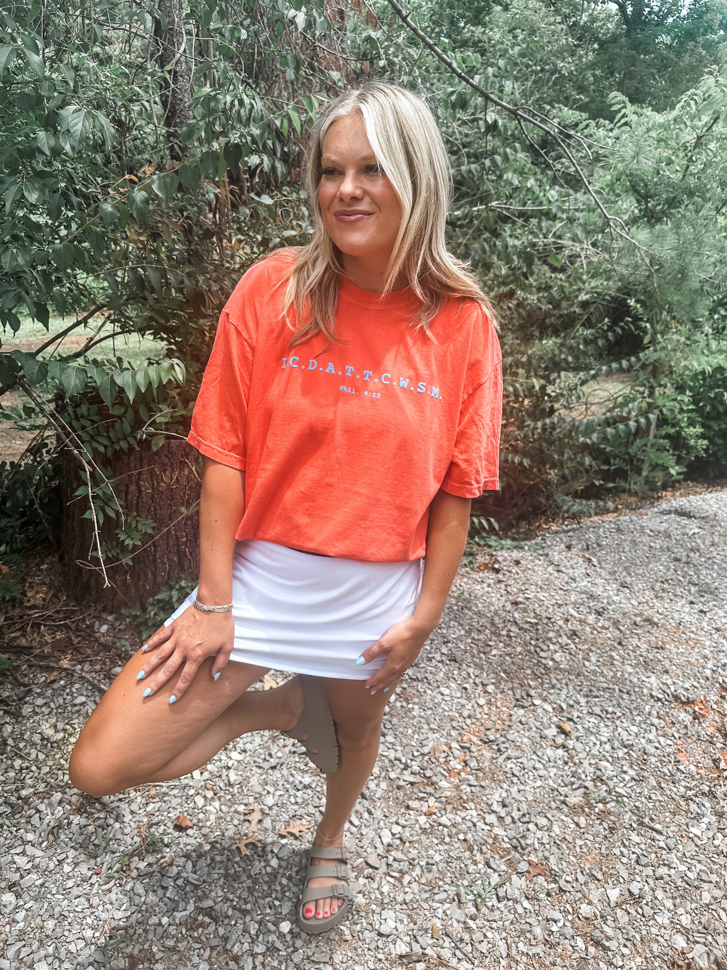 Phil 4:13 Bright Salmon Tee- Bluff Puff