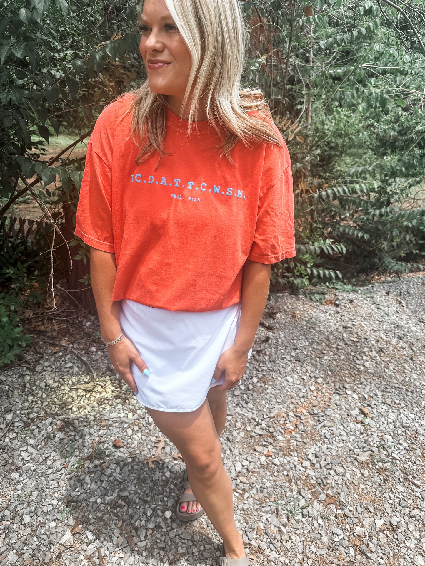 Phil 4:13 Bright Salmon Tee- Bluff Puff