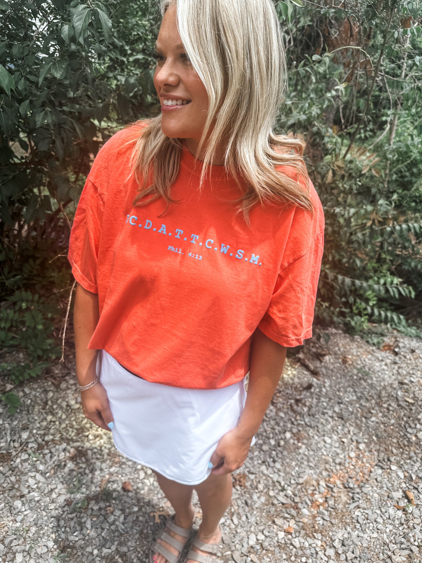 Phil 4:13 Bright Salmon Tee- Bluff Puff
