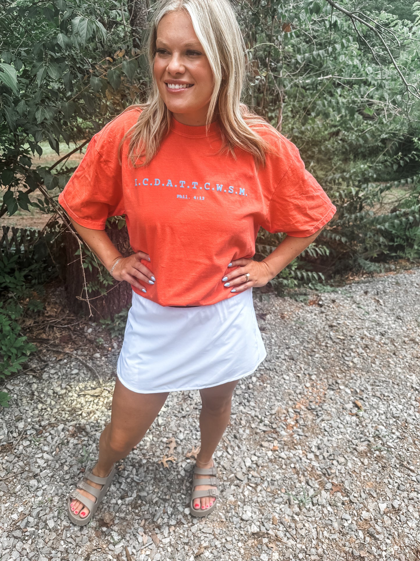 Phil 4:13 Bright Salmon Tee- Bluff Puff