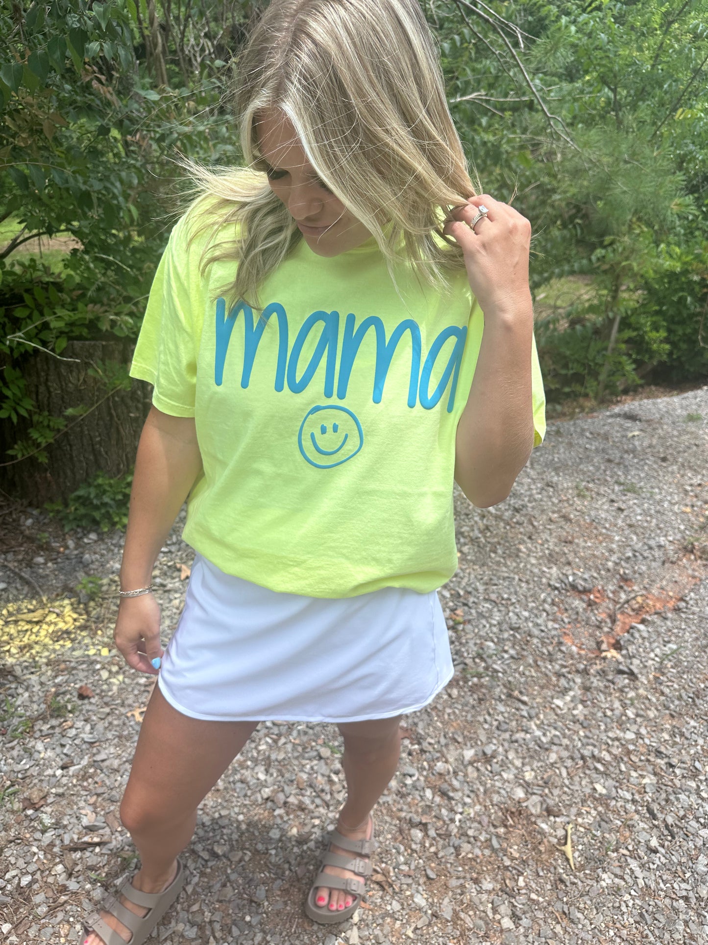 Mama Smiley Neon Yellow Tee- Bluff Puff