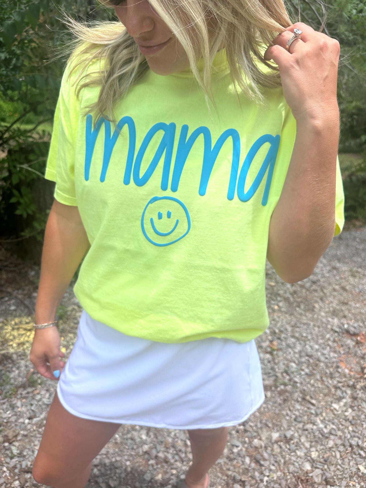 Mama Smiley Neon Yellow Tee- Bluff Puff
