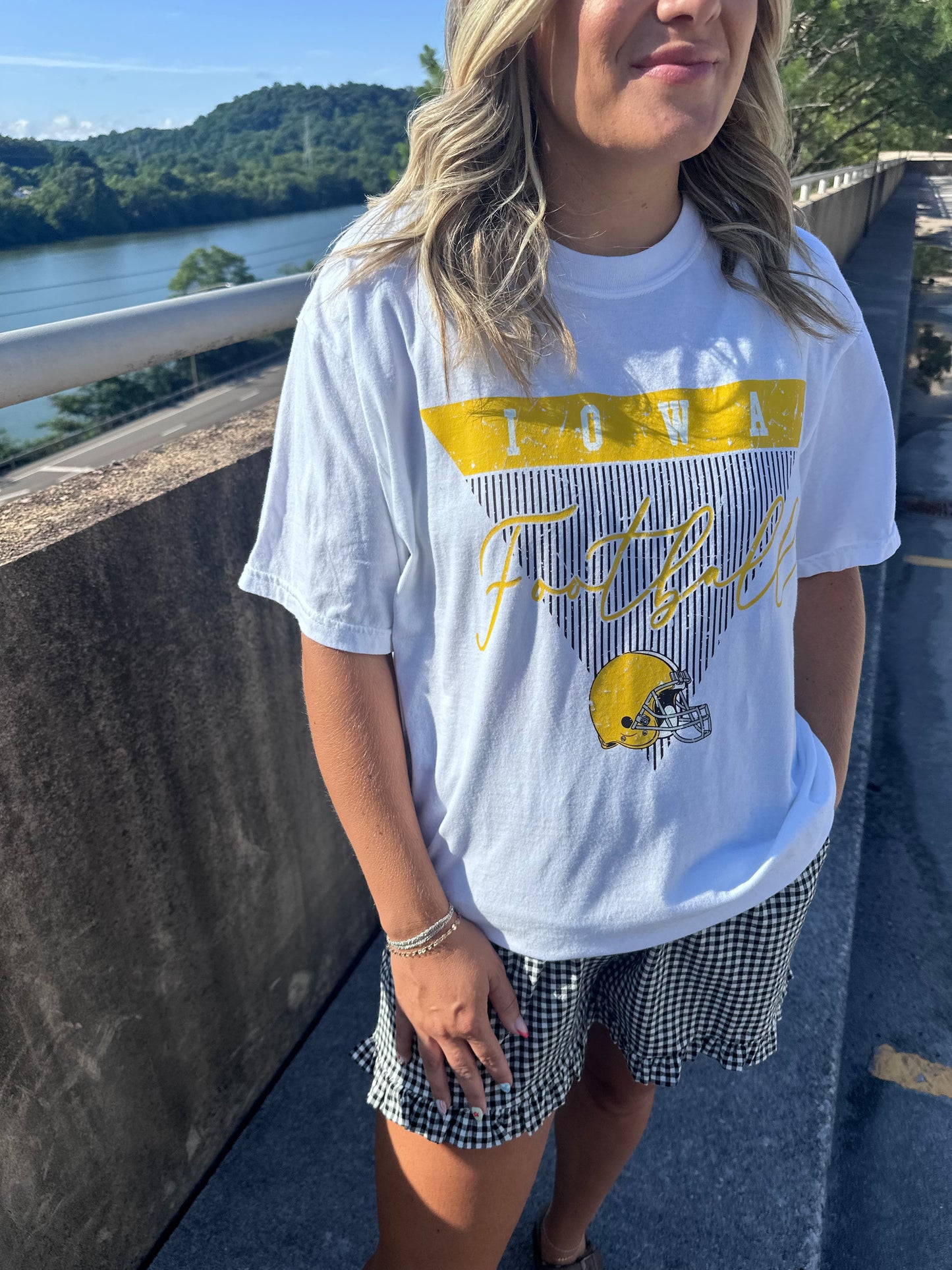 Iowa Stripe Football - White Tee