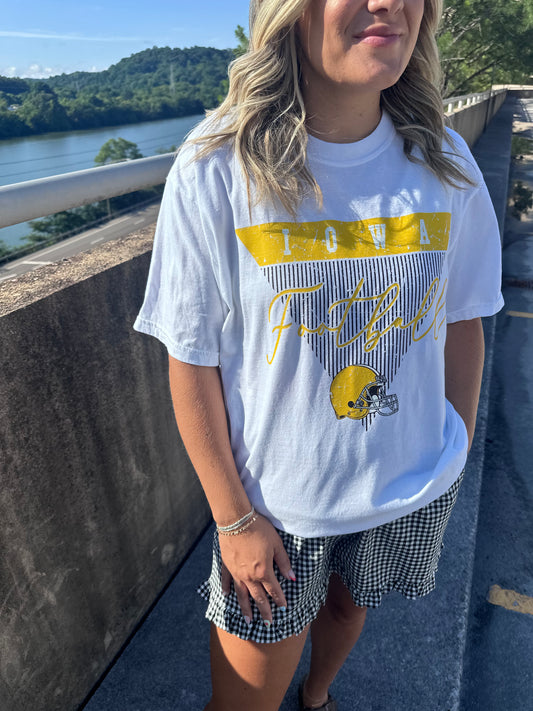 Iowa Stripe Football - White Tee