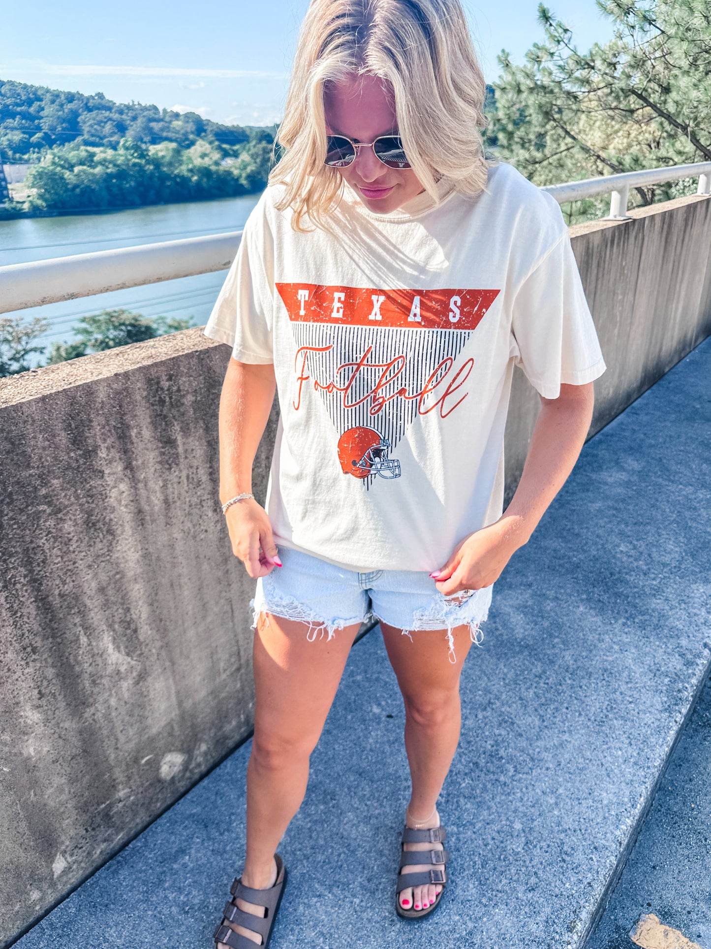 Texas Stripe Football - Ivory Tee