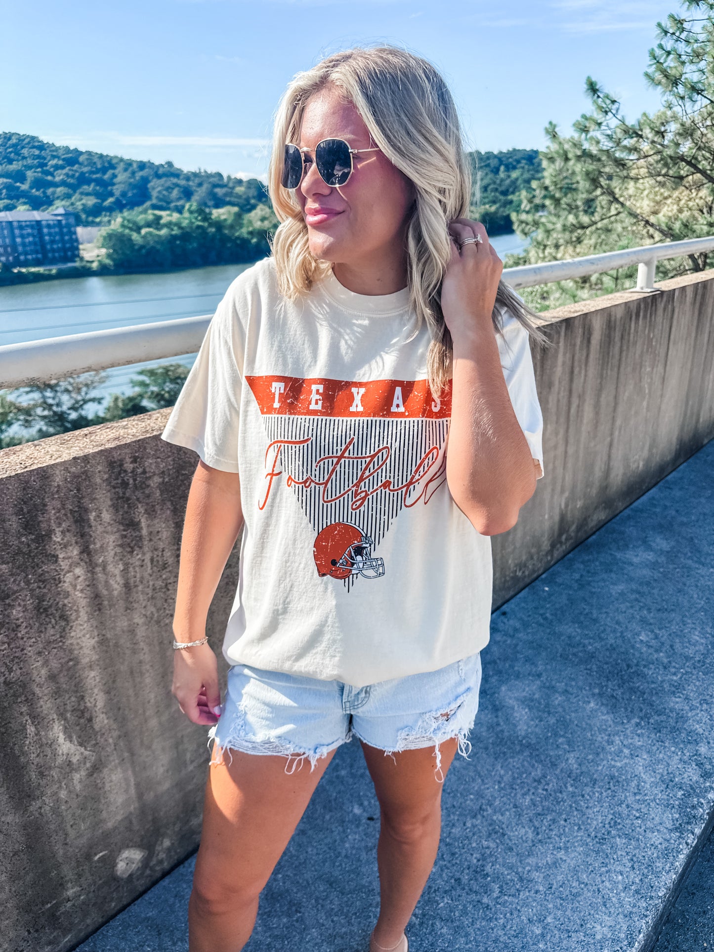 Texas Stripe Football - Ivory Tee
