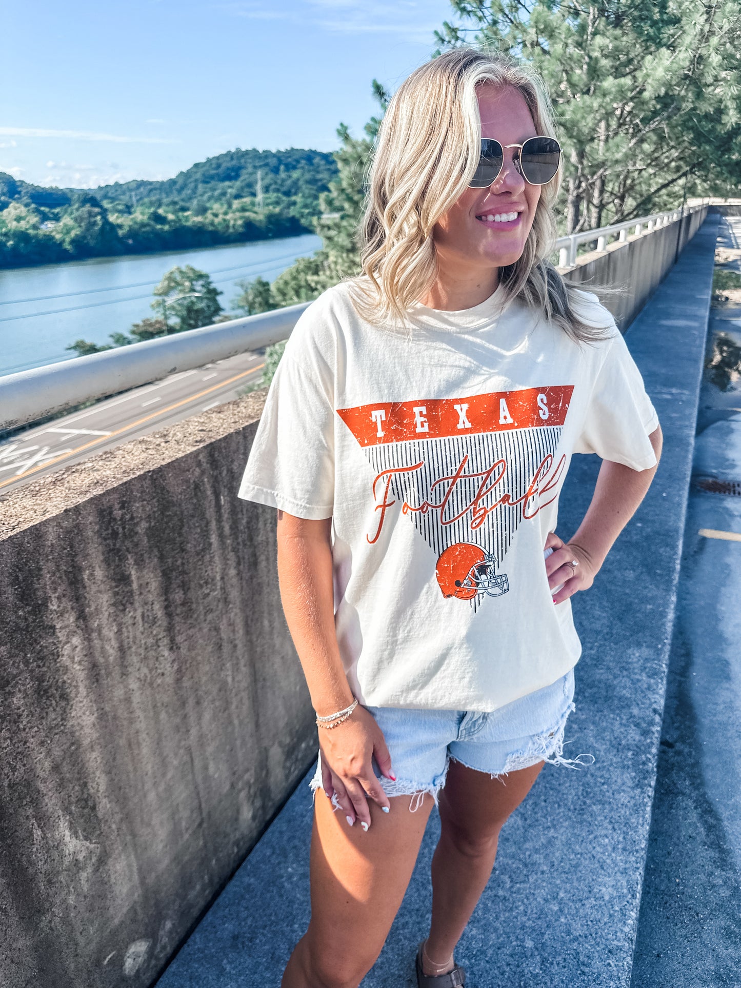 Texas Stripe Football - Ivory Tee