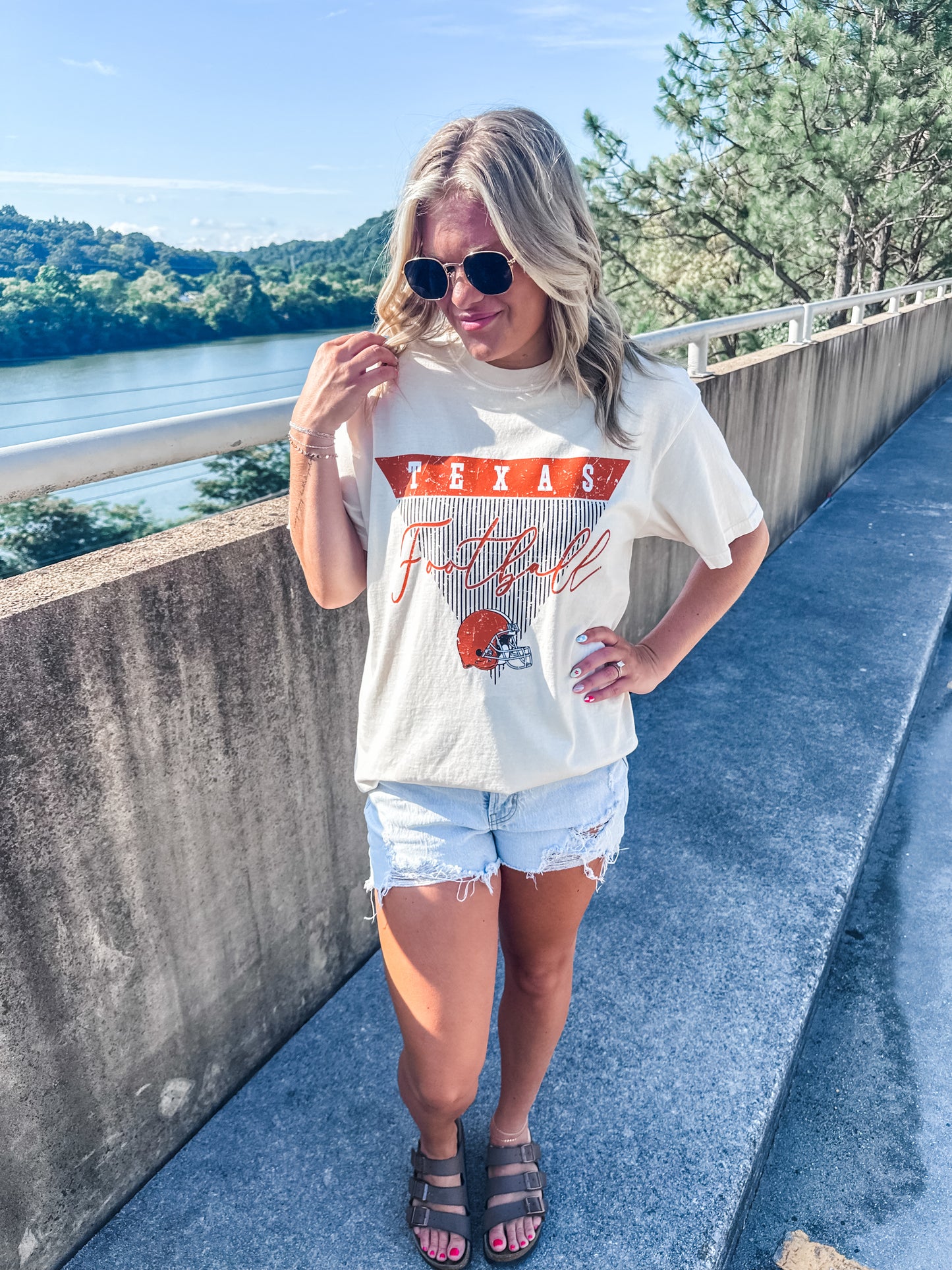 Texas Stripe Football - Ivory Tee