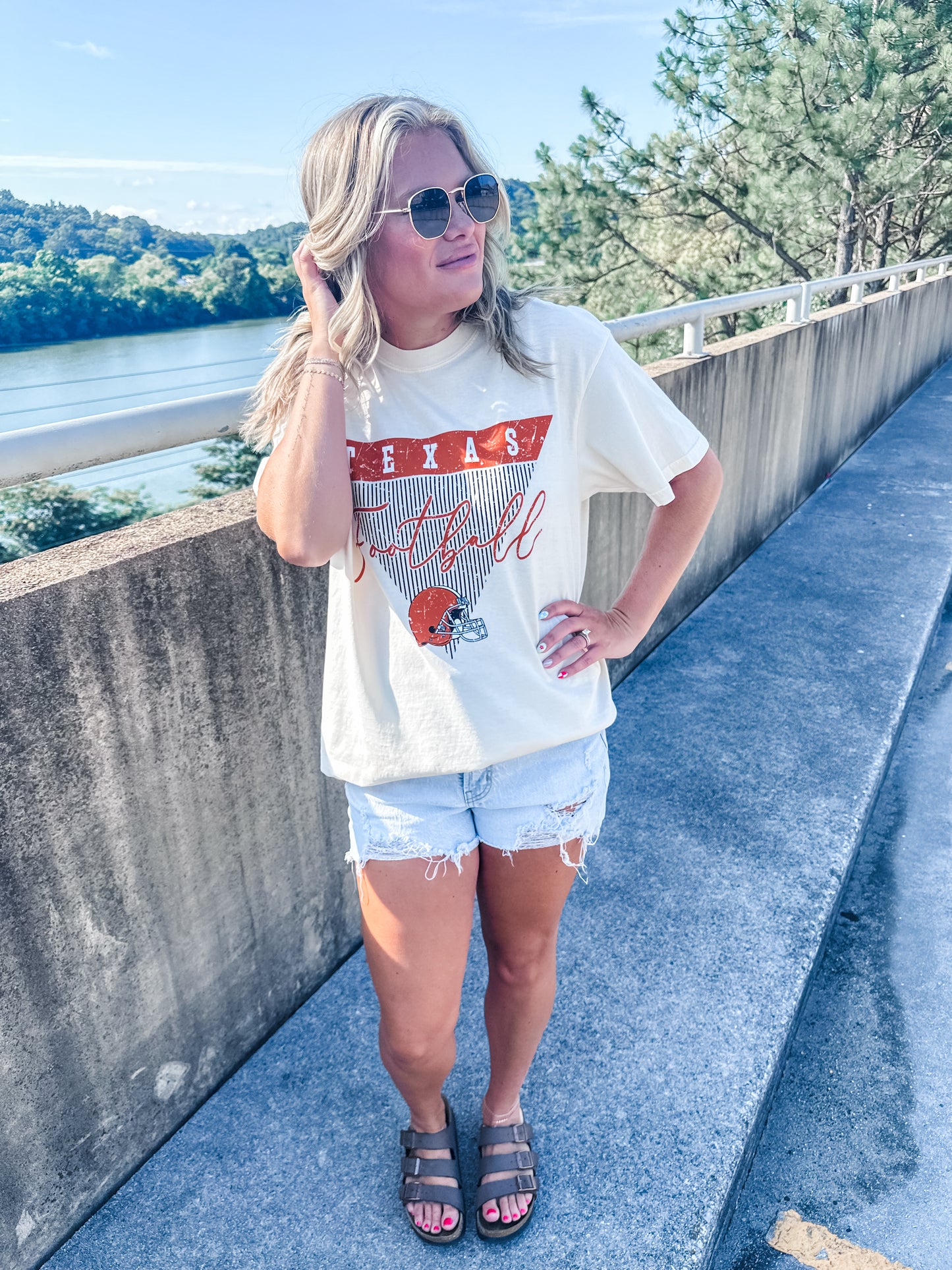 Texas Stripe Football - Ivory Tee
