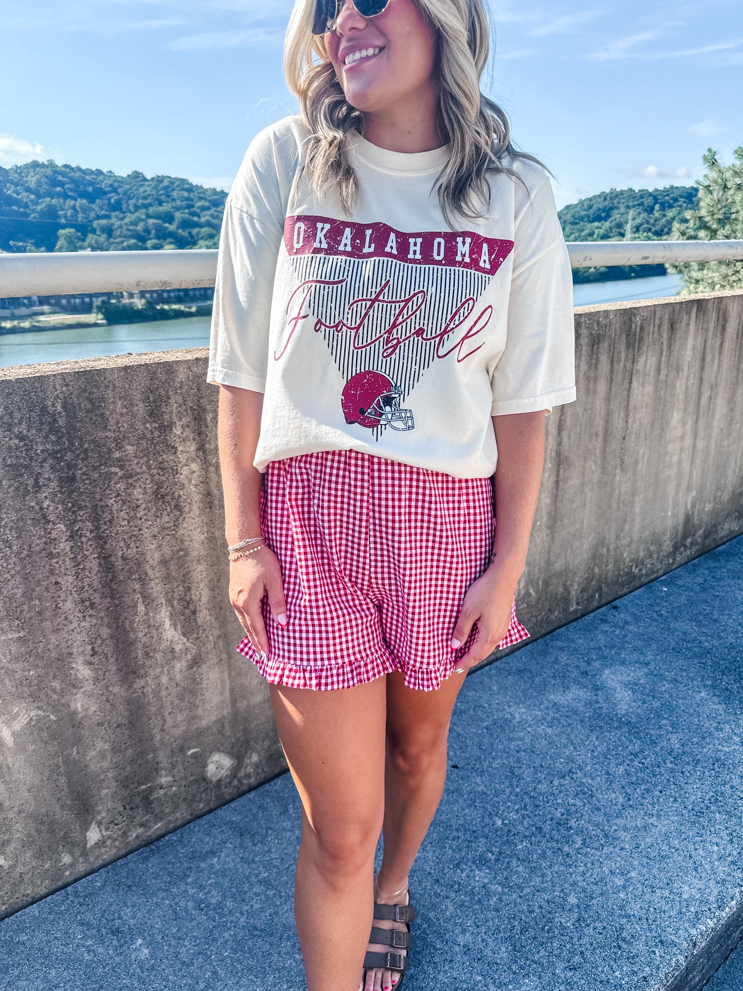 Oklahoma Stripe Football - Ivory Tee