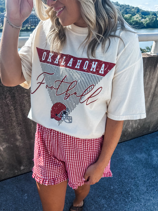 Oklahoma Stripe Football - Ivory Tee