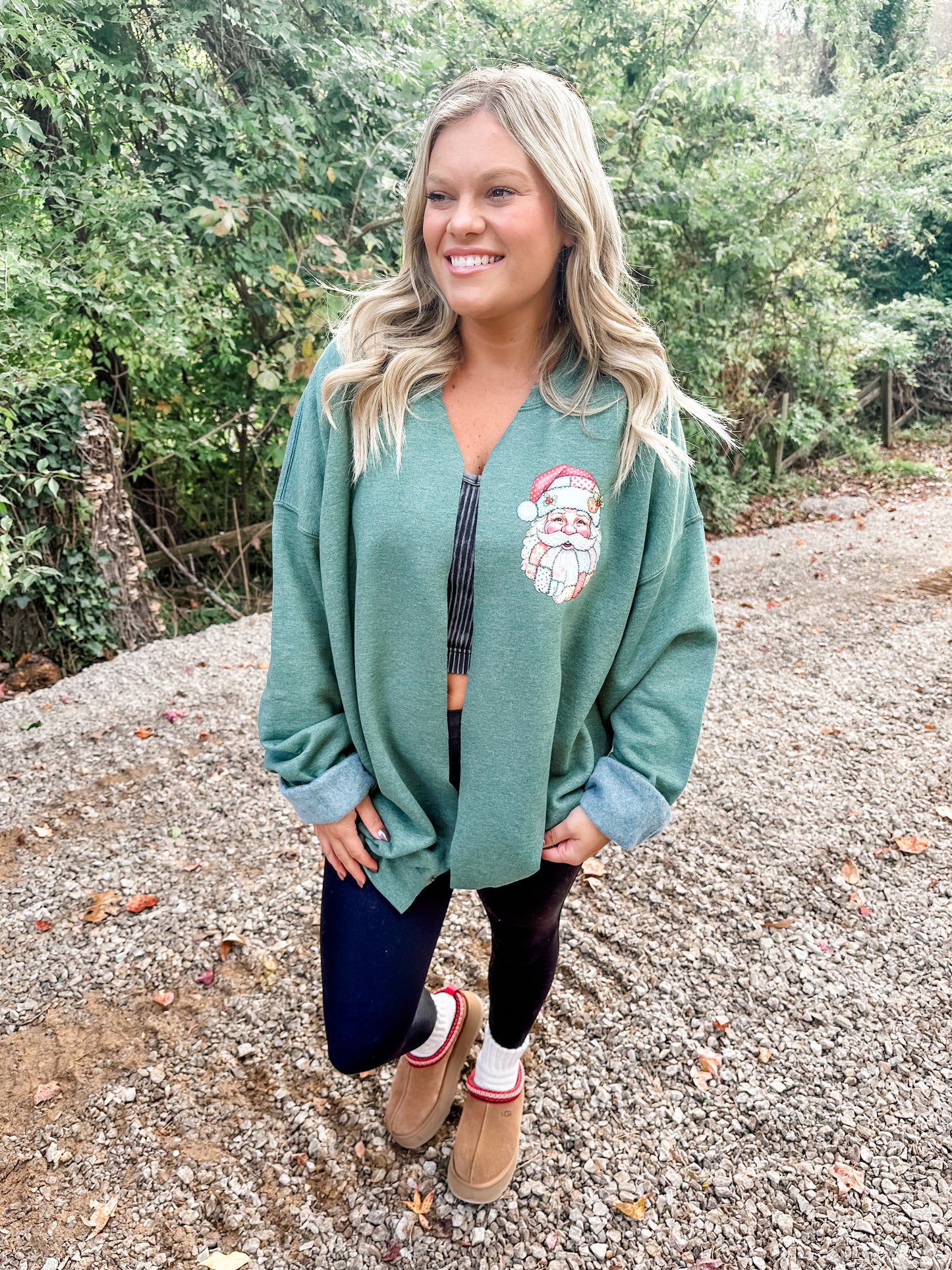 Patchwork Santa- Green Cardigan