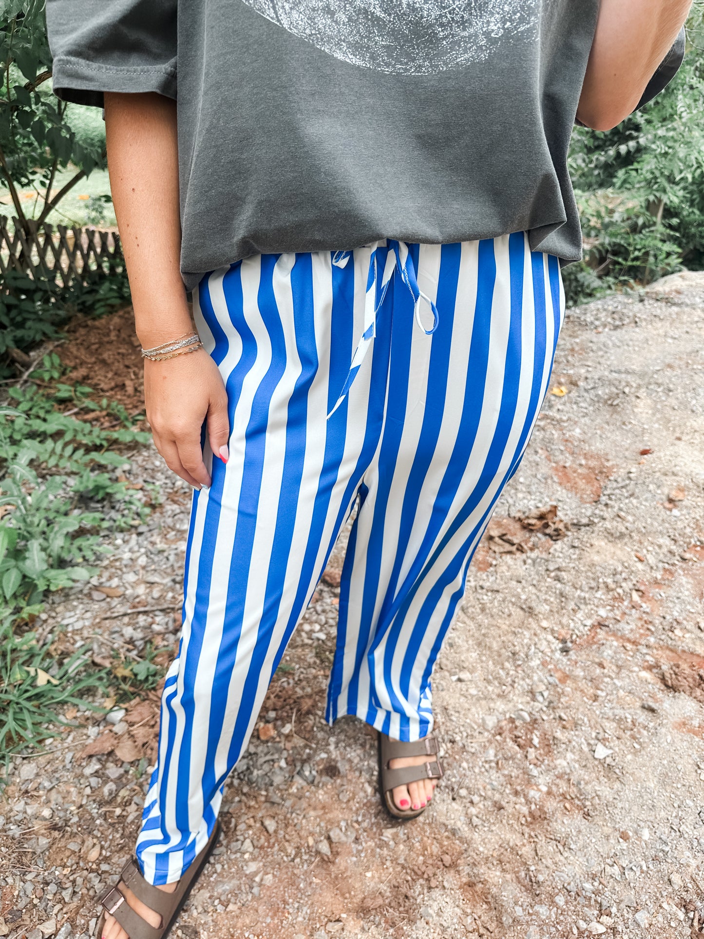 Royal Blue and White Striped Pants