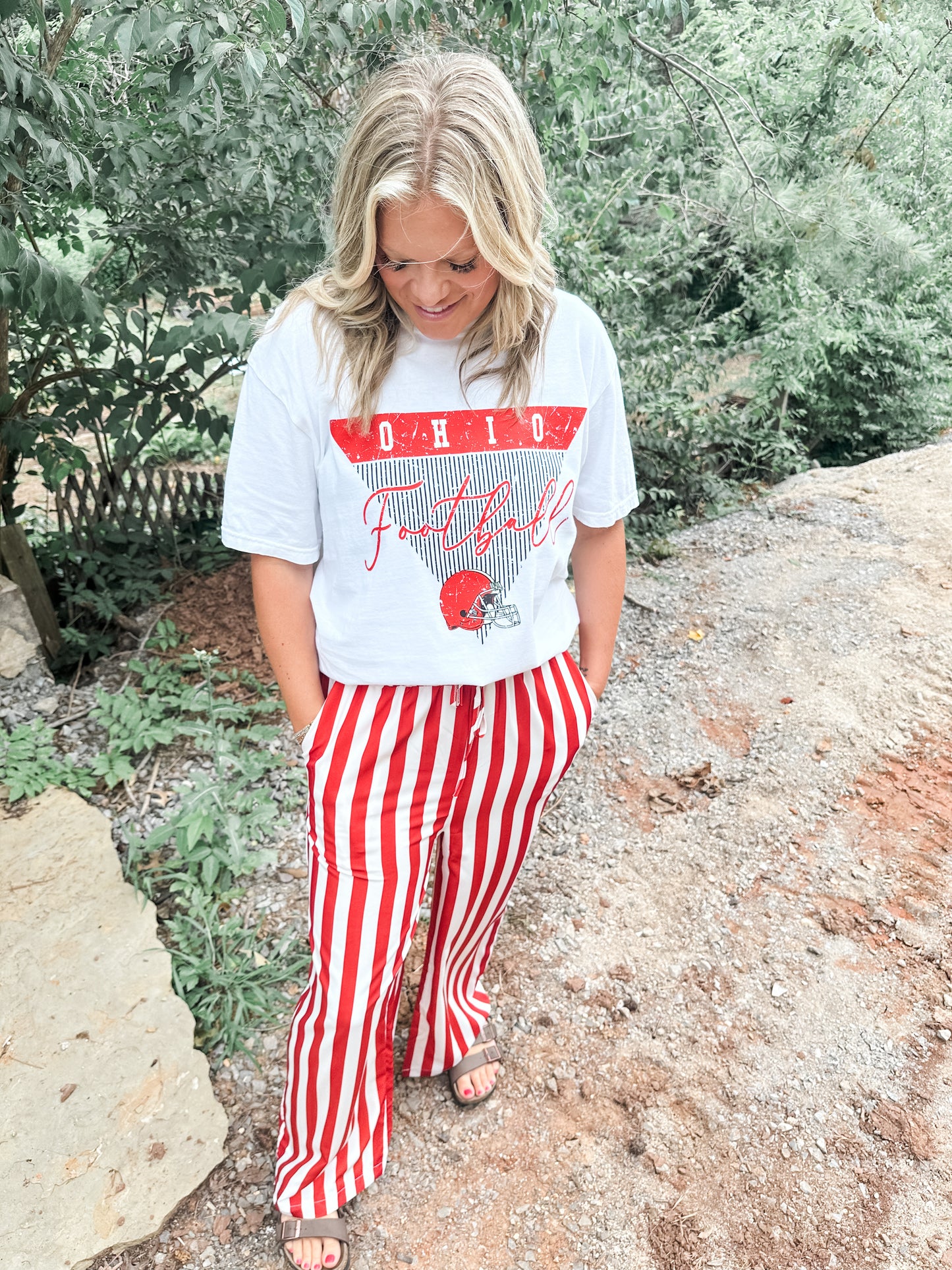 Ohio Stripe Football - White Tee