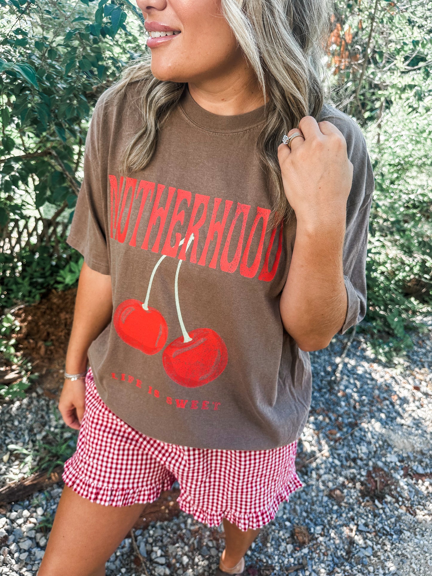 Motherhood is Sweet- Brown Graphic Tee