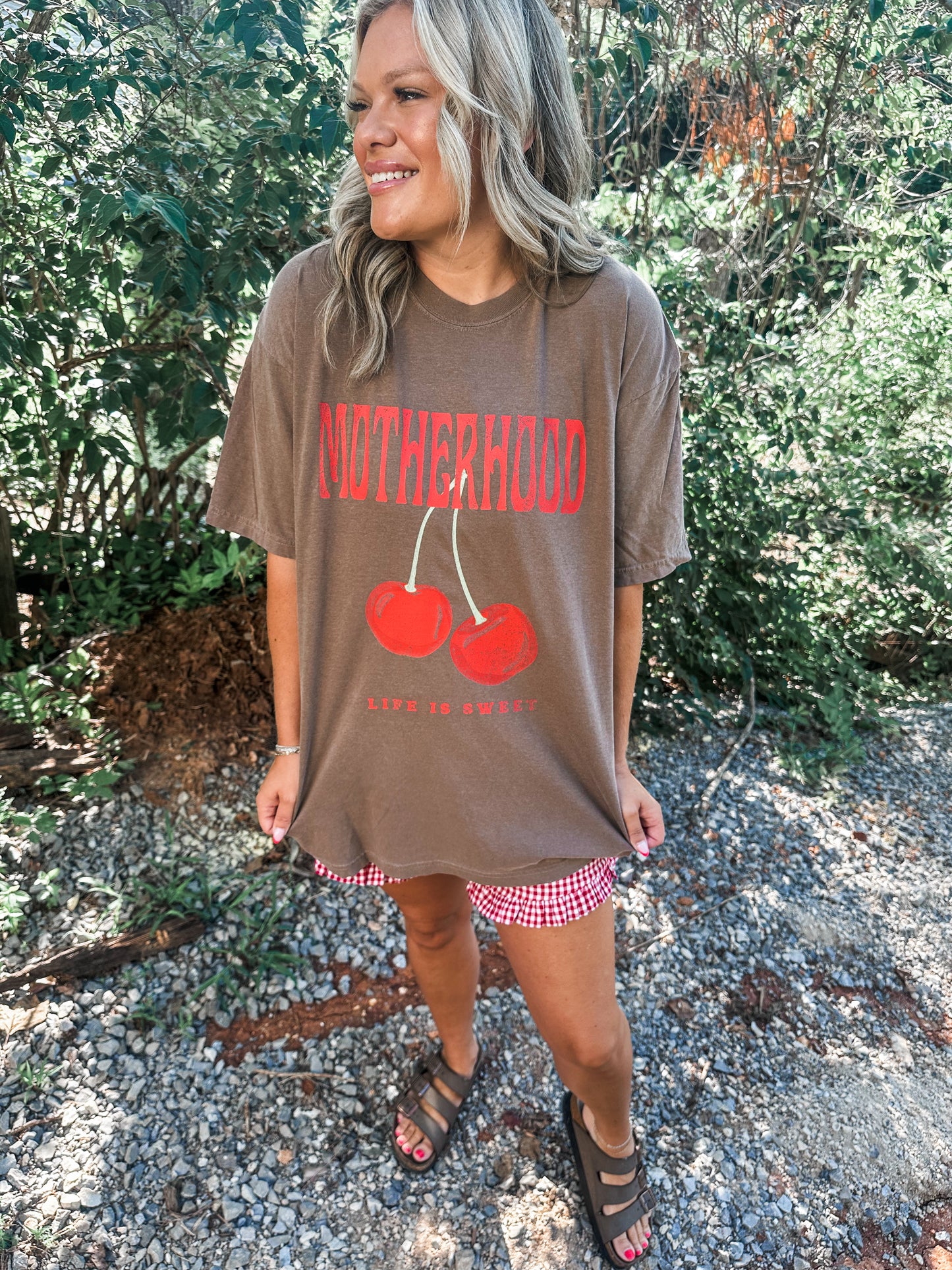 Motherhood is Sweet- Brown Graphic Tee