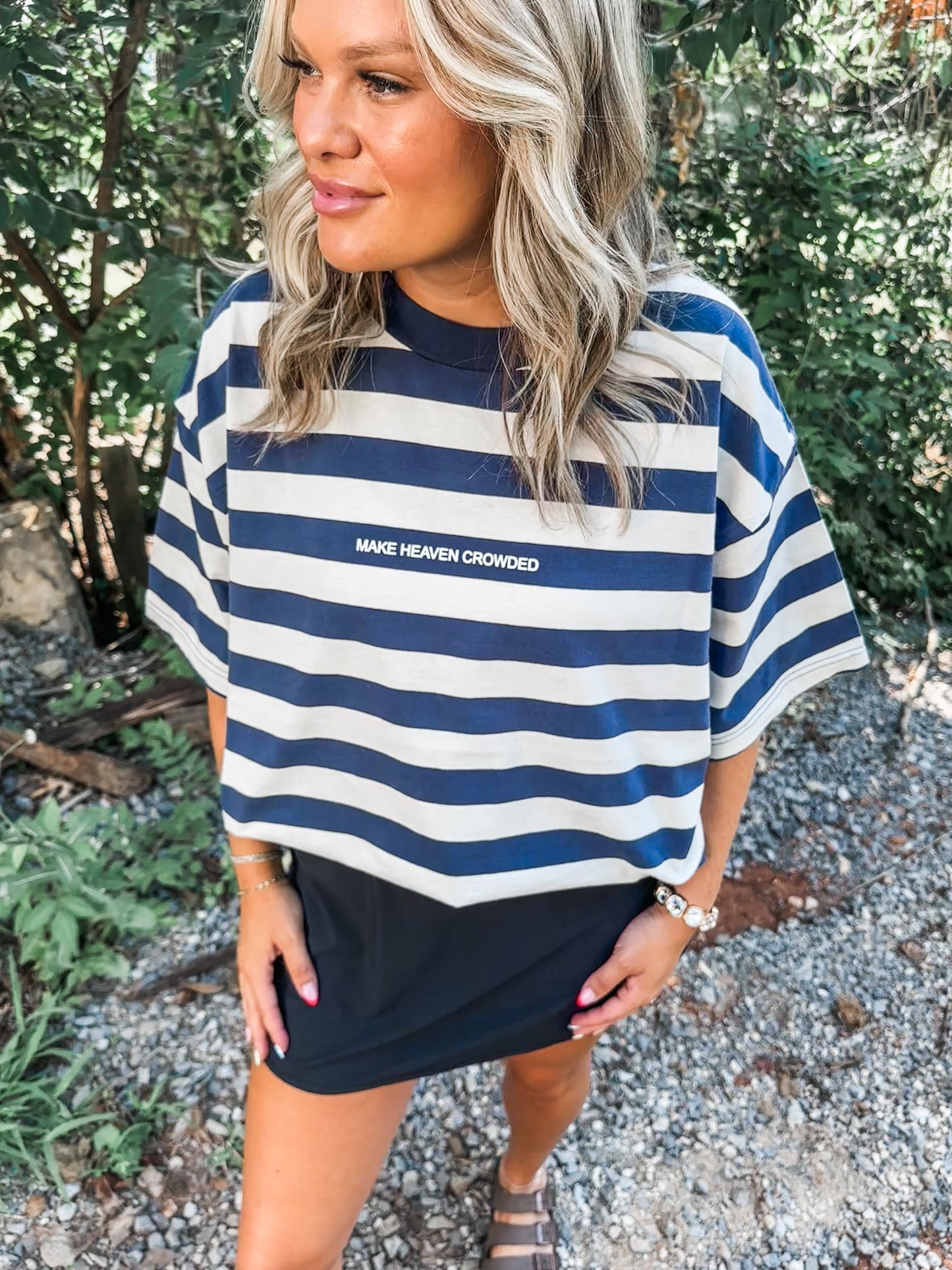 Make Heaven Crowded Navy Stripes Graphic Tee