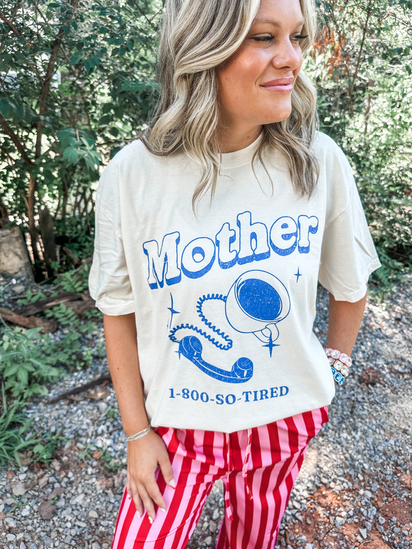 Mother 1-800-So- Tired Graphic Tee- Ivory