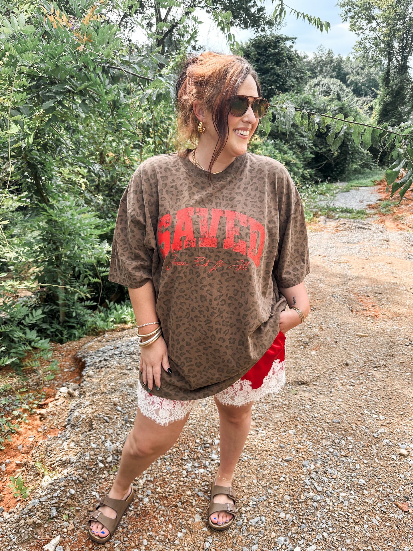 SAVED- Jesus Paid it All- brown leopard tee